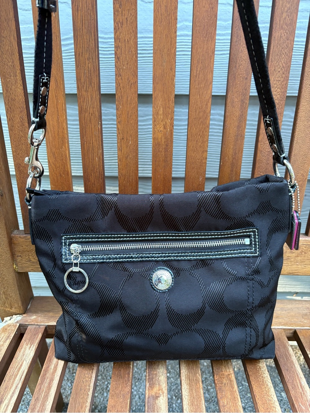 Coach F14872 Daisy Signature Crossbody Black Jacquard Hot Pink